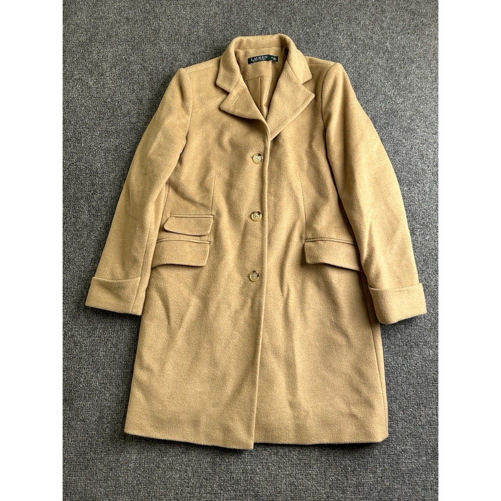 Womens Lauren Ralph Lauren Camel Wool Blend Long Coat Tan, Size 10
